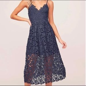 ASTR The Label Lace Floral Midi Dress Navy